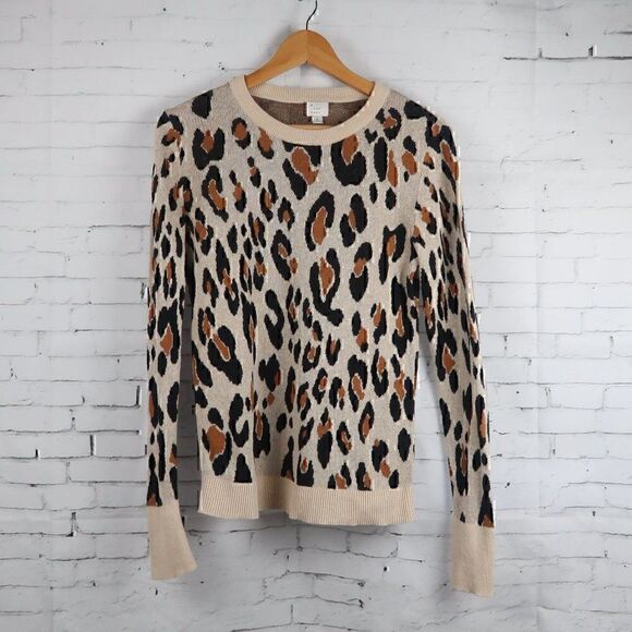 A NEW DAY TAN CHEETAH PRINT LONG SLEEVE ROUND NECK SWEATER SIZE SMALL - Picture 1 of 10